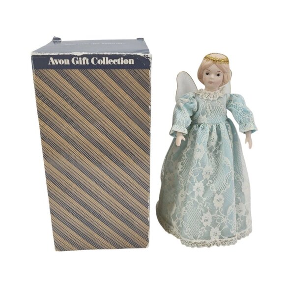 Vintage Avon Christmas Tree Snow Angel Tree Topper Doll Ceramic 10.5" Tall Blue - Picture 2 of 14